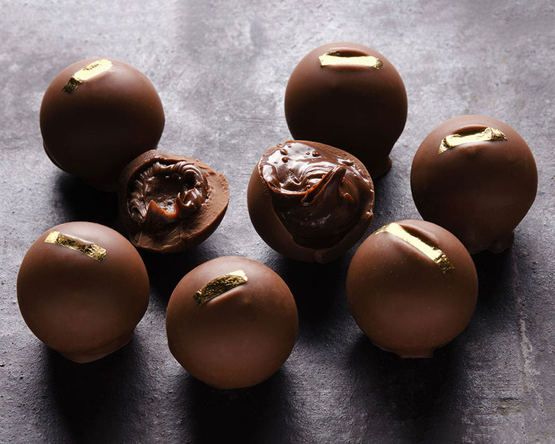 Milk Hazelnut Cream Truffles with Edible Gold Leaf